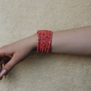 Beaded pink chunky hoop bracelet